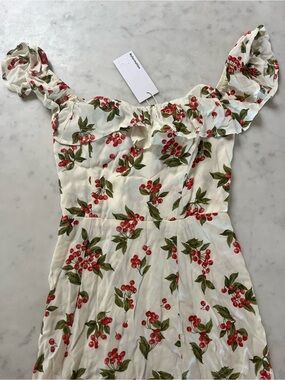 NWT Reformation Maxi Dress Aquamarine Sour Cherry Print With Slit Size 0 (XS/S)